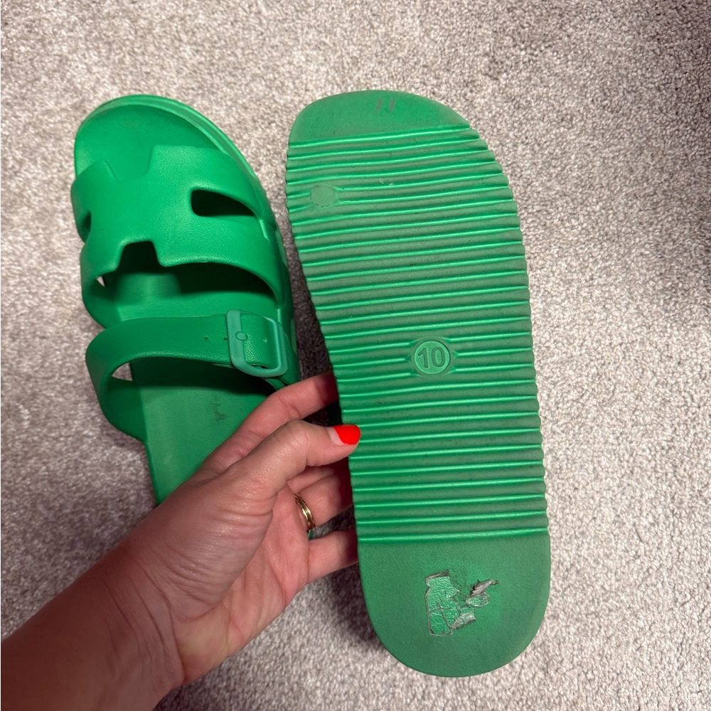 Madden Girl Bright Green Slide Sandals - Picture 3 of 3